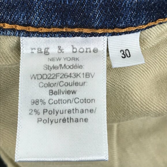 Rag & Bone Dre Low Rise Slim Boyfriend Jeans Women's Size 30 Bellview Blue Denim - Picture 10 of 12